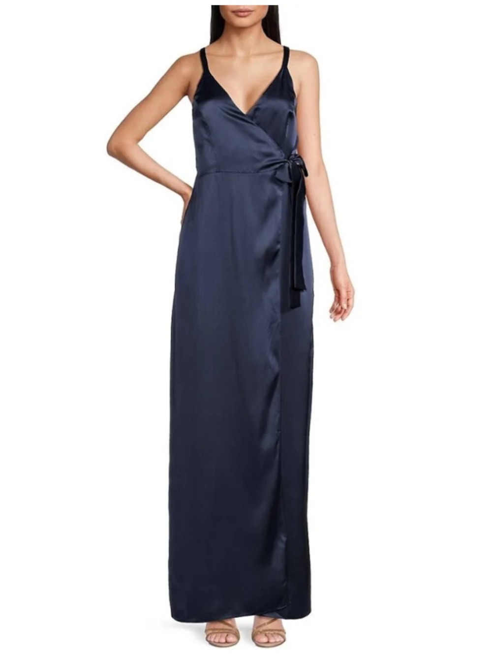 Women's Amanda Uprichard Navy Silk Wrap Maxi Dress M